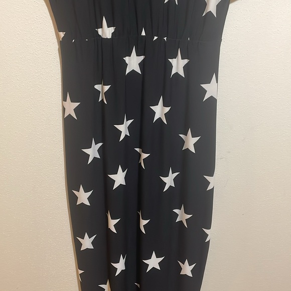 Norma Kamali V-Neck Star Print Pattern Black White Maxi Dress Size Medium - Picture 14 of 15